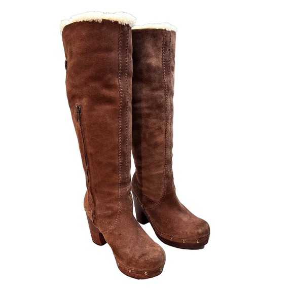 UGG Brown Suede Ankle Boots with Cream Fur Lining - Picture 4 of 13